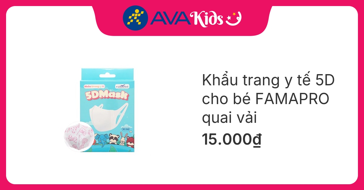 Hộp 10 cái khẩu trang y tế 5D cho bé FAMAPRO quai vải 3 lớp