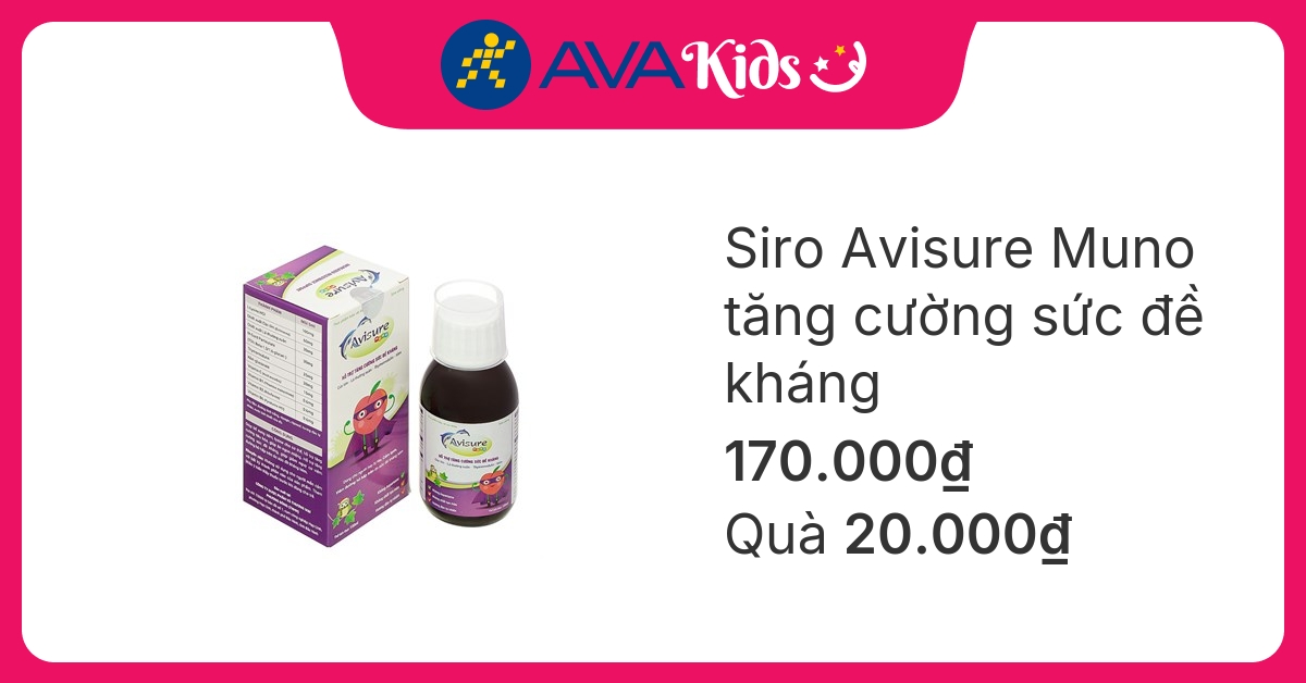 Siro Avisure Muno tăng cường sức đề kháng hương đào, 100 ml dạng uống (từ 0 tháng)