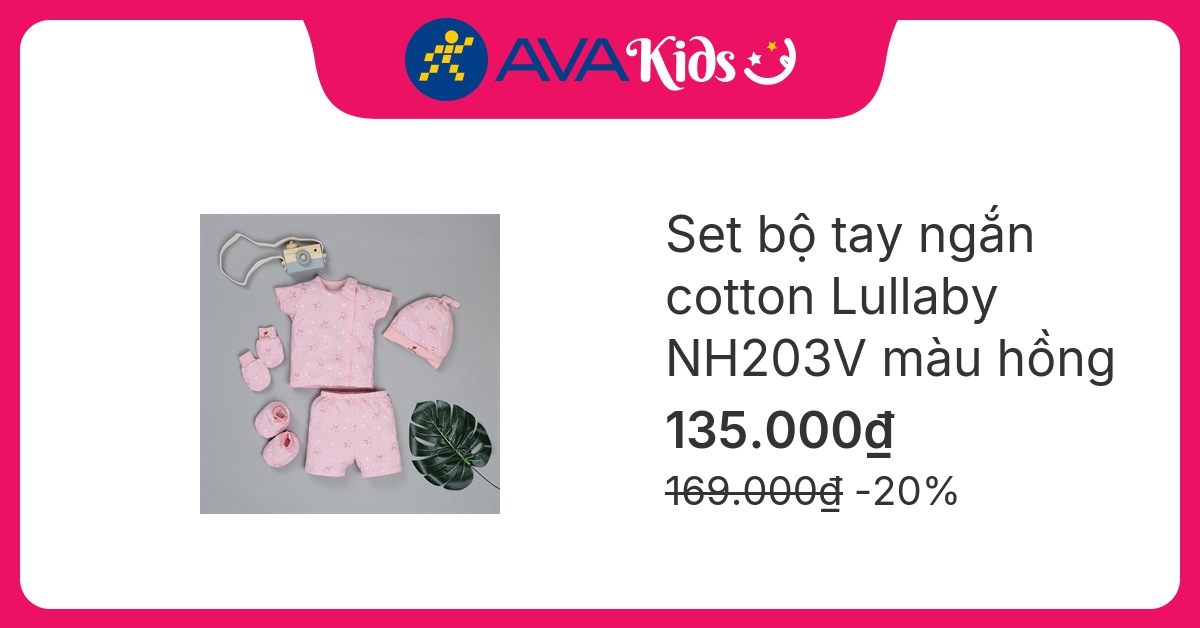 Set bộ tay ngắn bé gái Lullaby NH203V màu hồng