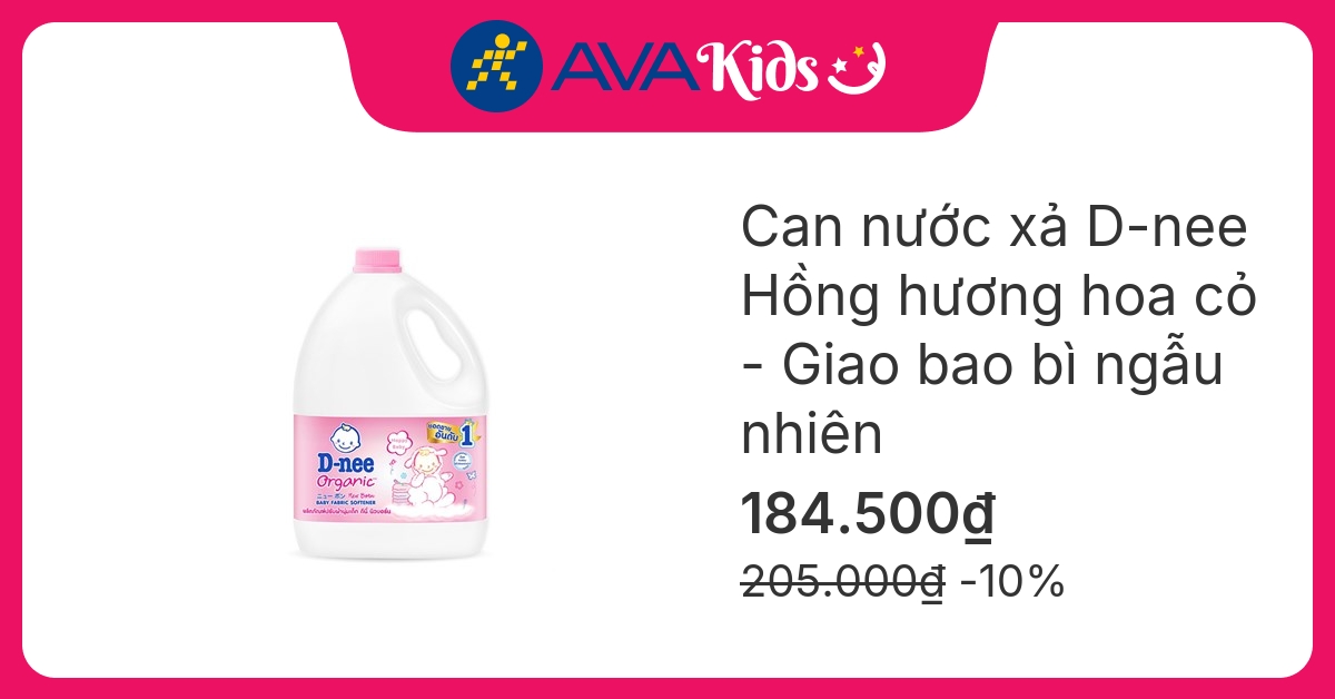 Nước xả quần áo cho bé D-nee Hồng hương hoa cỏ can 2.8 lít - Giao bao bì ngẫu nhiên