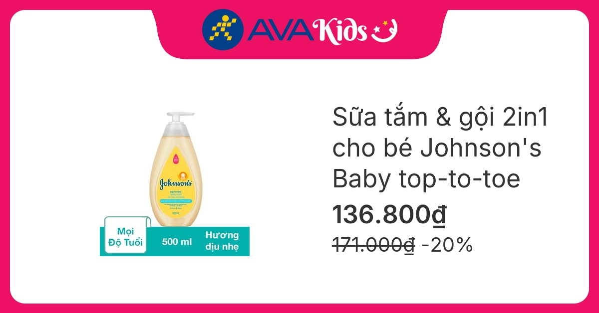 Sữa tắm & gội 2in1 cho bé Johnson's Baby top-to-toe hương dịu nhẹ 500 ml (mọi độ tuổi)