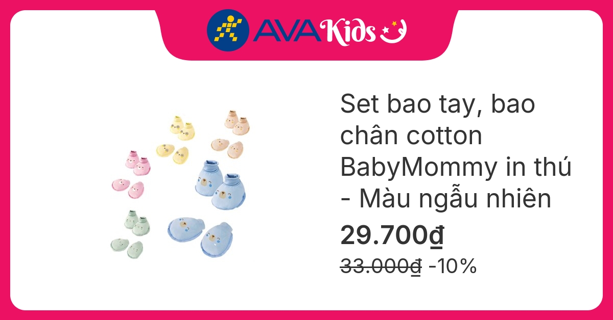 Bộ bao tay, bao chân bo in hình thú BabyMommy (0 – 3 tháng) hover