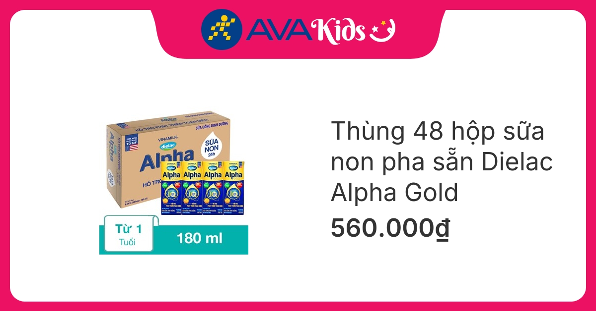 Thùng 48 hộp sữa non pha sẵn Dielac Alpha Gold 180 ml (từ 1 tuổi)