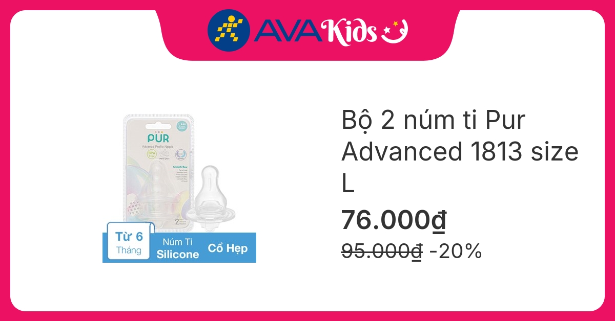 Bộ 2 núm ti Pur Advanced 1813 cổ hẹp size L (từ 6 tháng)