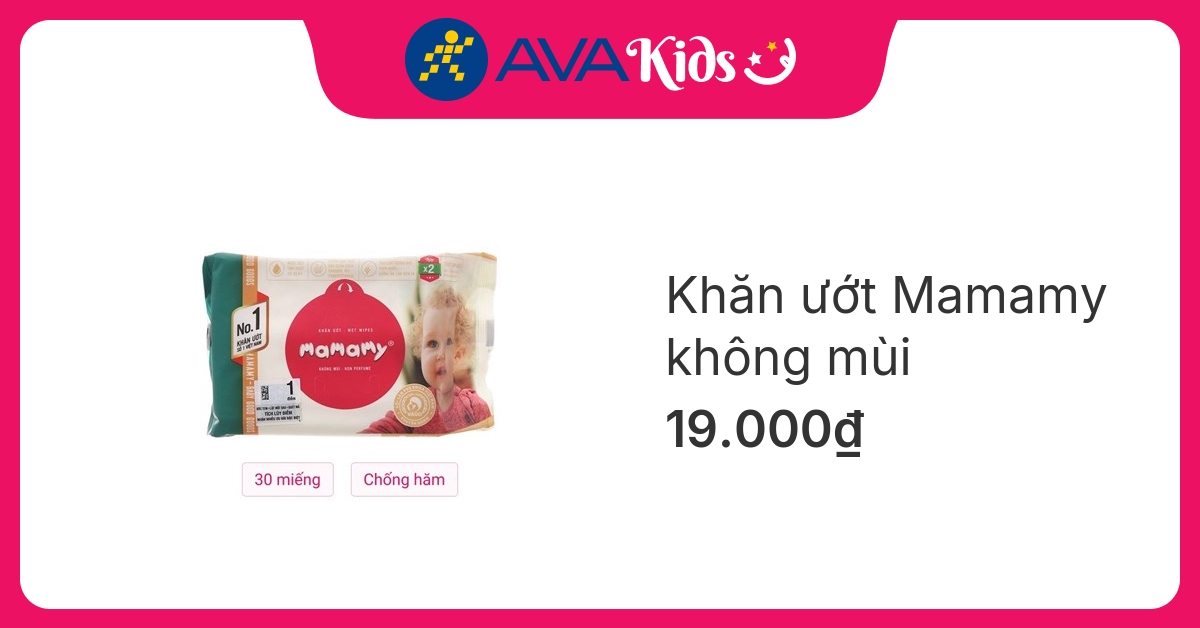 Khăn ướt Mamamy chống hăm và rôm sảy không mùi gói 30 miếng