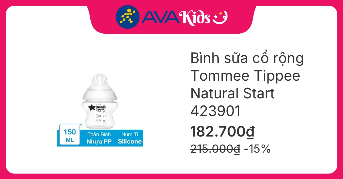 Bình sữa nhựa PP Tommee Tippee Natural Start 423901 cổ rộng 150 ml (0 - 3 tháng)