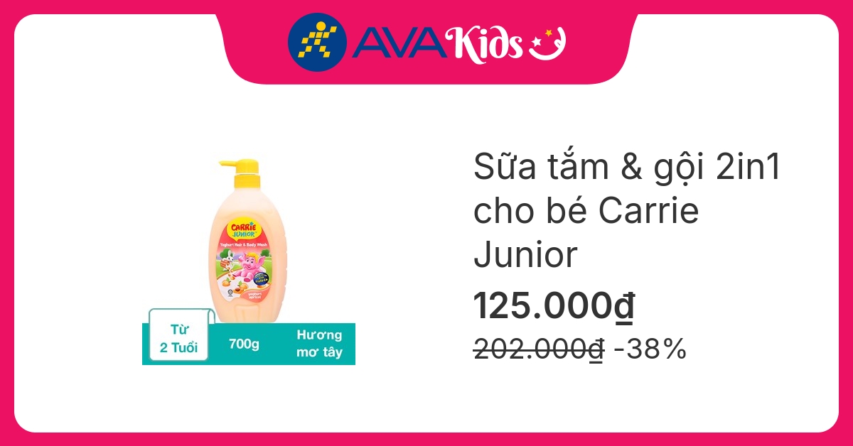 Sữa tắm & gội 2in1 cho bé Carrie Junior Yoghurt Apricot hương mơ tây 700g (từ 2 tuổi)