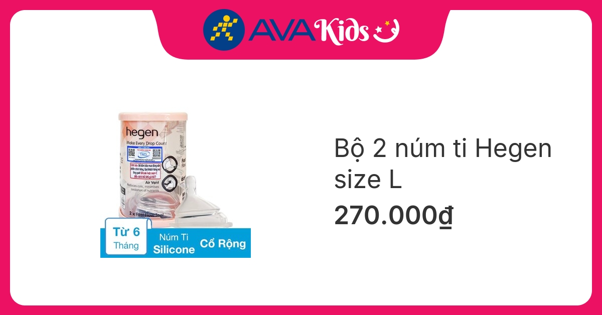Bộ 2 núm ti Hegen cổ rộng size L (từ 6 tháng)