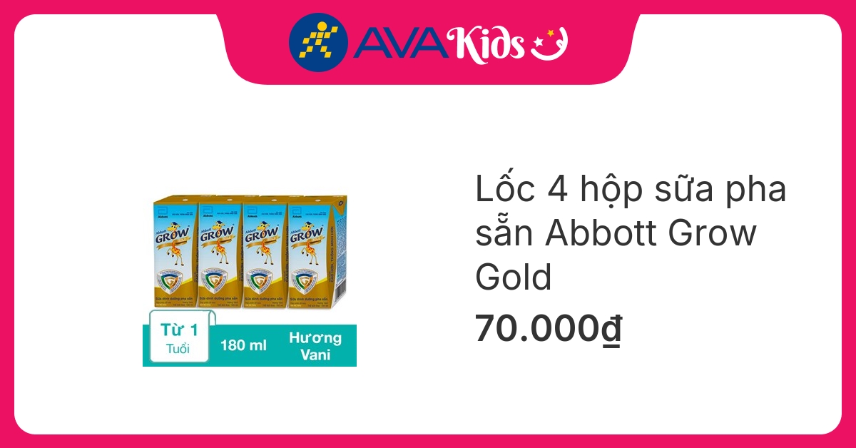 Lốc 4 hộp sữa pha sẵn Abbott Grow Gold hương vani 180 ml (từ 1 tuổi) hover