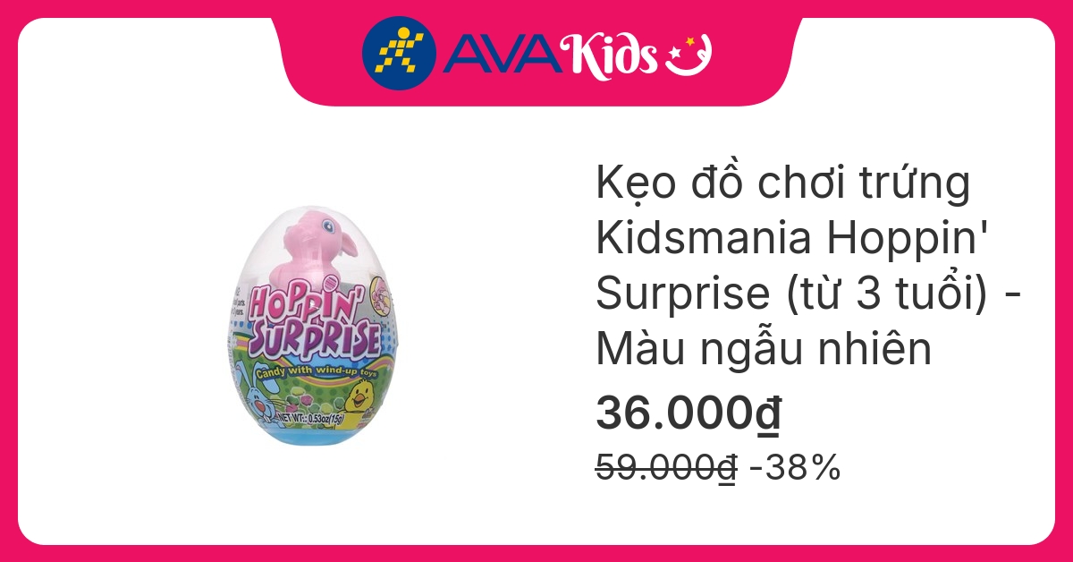 Kẹo đồ chơi trứng Kidsmania Hoppin' Surprise hương trái cây hộp 15g (từ 3 tuổi) - Màu ngẫu nhiên