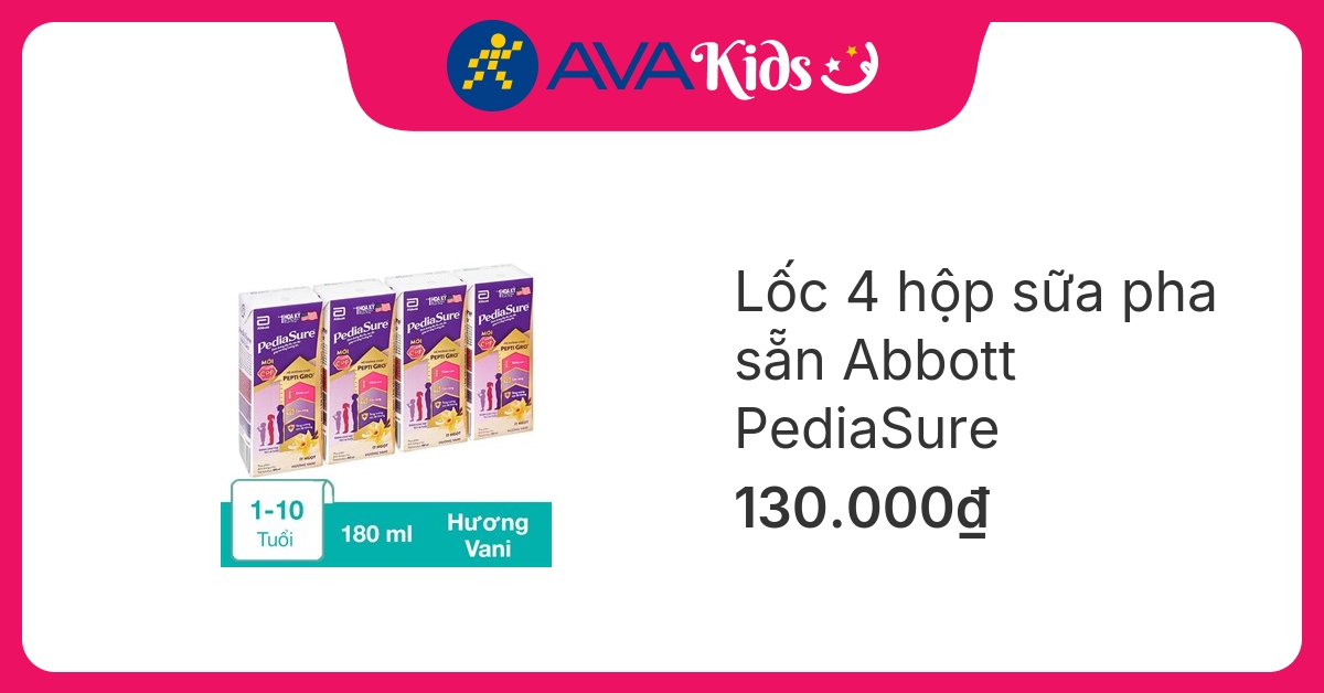 Lốc 4 hộp sữa pha sẵn PediaSure hương vani 180 ml (1 – 10 tuổi) hover