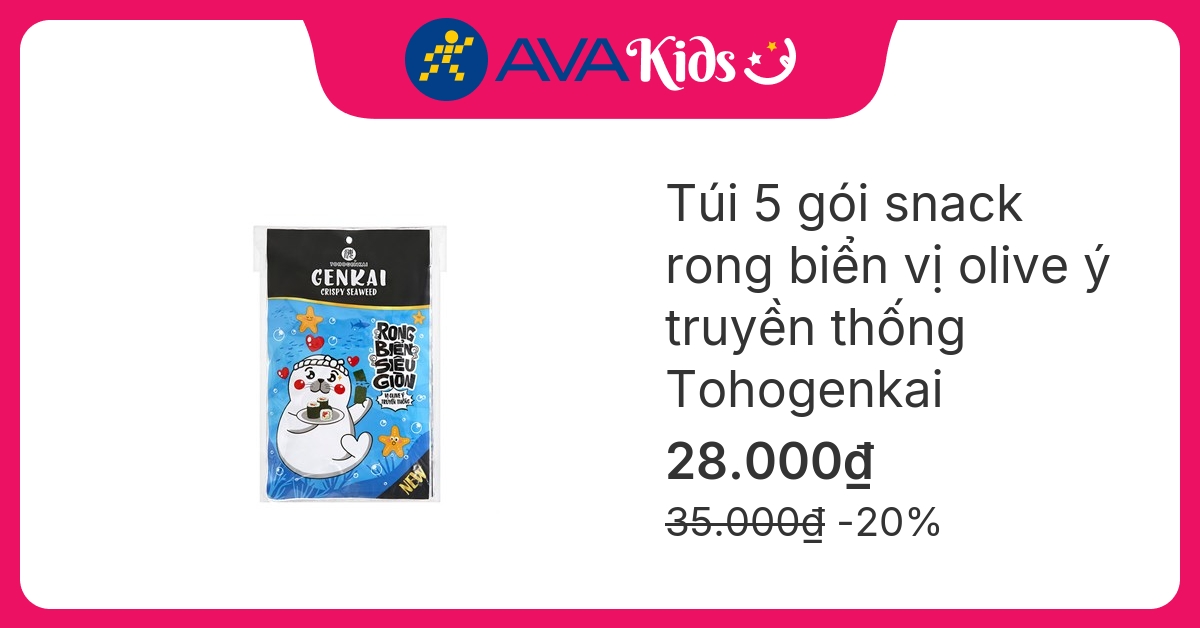 Túi 5 gói snack rong biển vị olive ý truyền thống Tohogenkai 3.5g (từ 1 tuổi)
