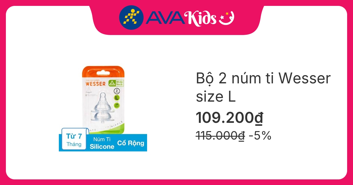 Bộ 2 núm ti Wesser cổ rộng size L (từ 7 tháng)