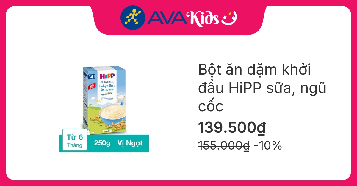 Bột ăn dặm khởi đầu HiPP sữa, ngũ cốc hộp 250g (từ 6 tháng)