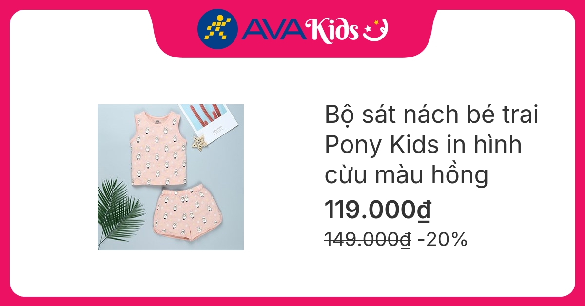 Bộ sát nách bé trai Pony Kids in hình cừu màu hồng