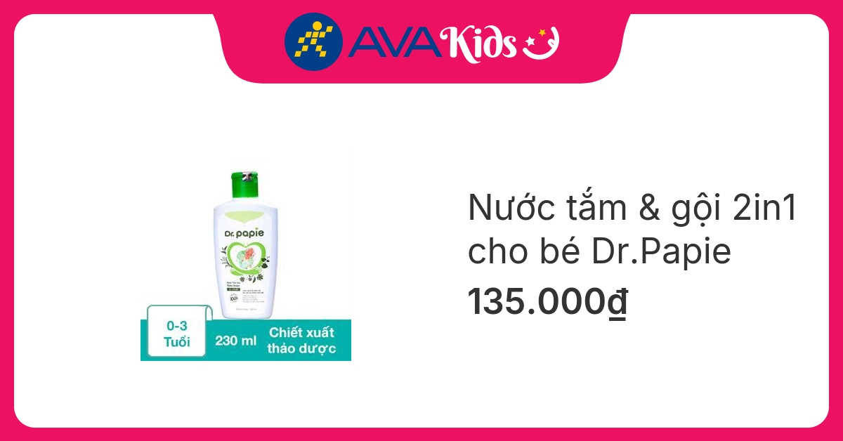 Nước tắm & gội 2in1 cho bé Dr.Papie chiết xuất thảo dược 230 ml (0 – 3 tuổi) hover