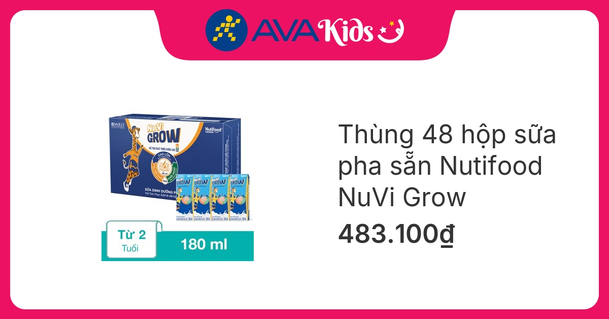 Thùng 48 hộp sữa pha sẵn Nutifood NuVi Grow 180 ml (từ 1 tuổi) hover