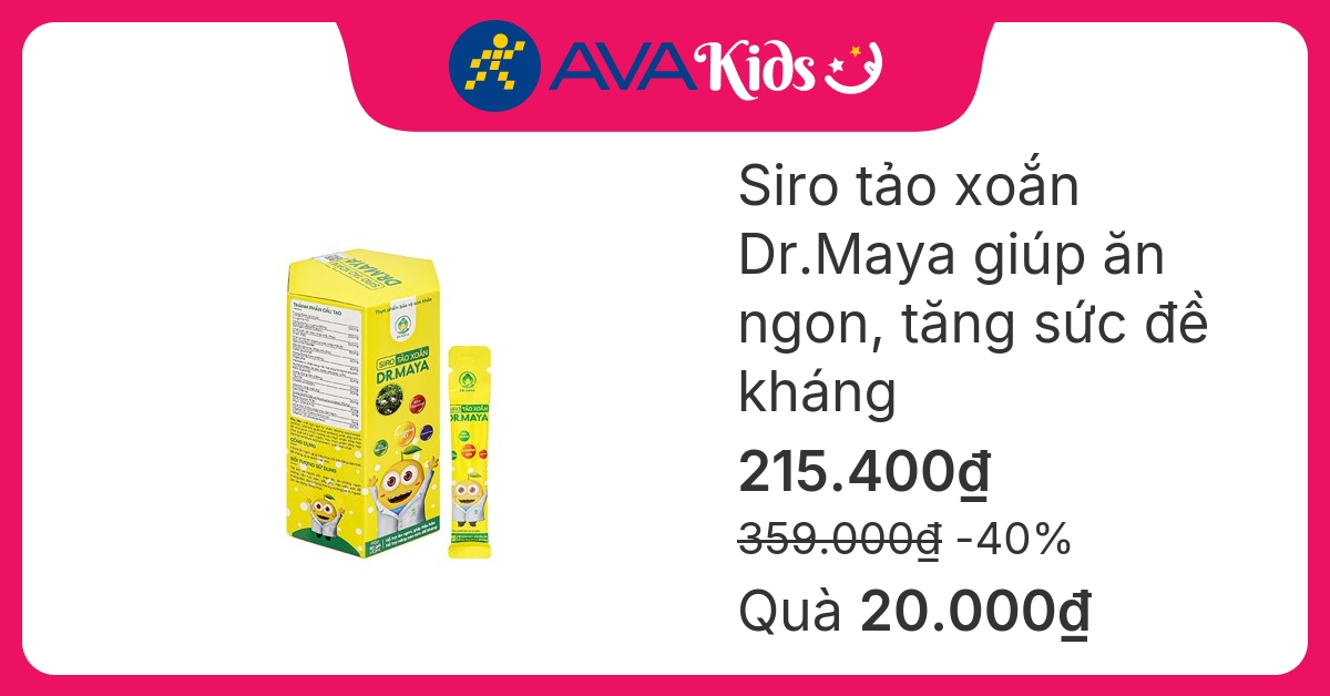 Siro tảo xoắn Dr.Maya giúp ăn ngon, tăng sức đề kháng hương caramel, 30 gói dạng uống (từ 1 tuổi)