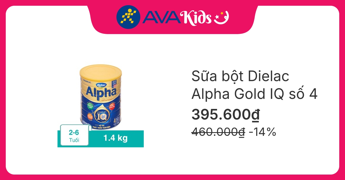 Sữa bột Dielac Alpha Gold IQ số 4 (sữa non) 1.4 kg (2 - 6 tuổi)