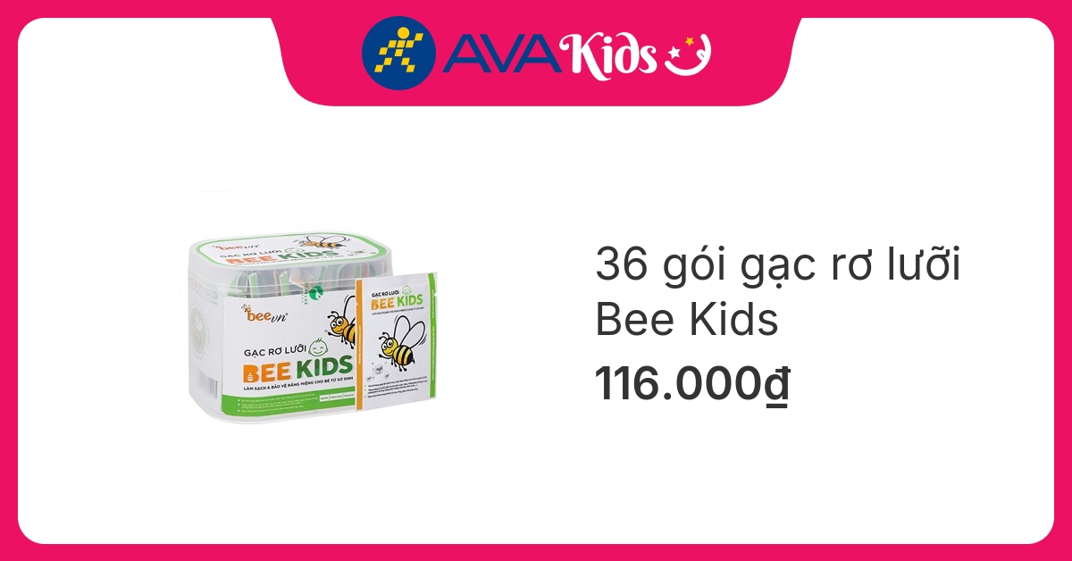 Gạc rơ lưỡi cho bé Bee Kids hộp 36 gói (từ 0 tháng)