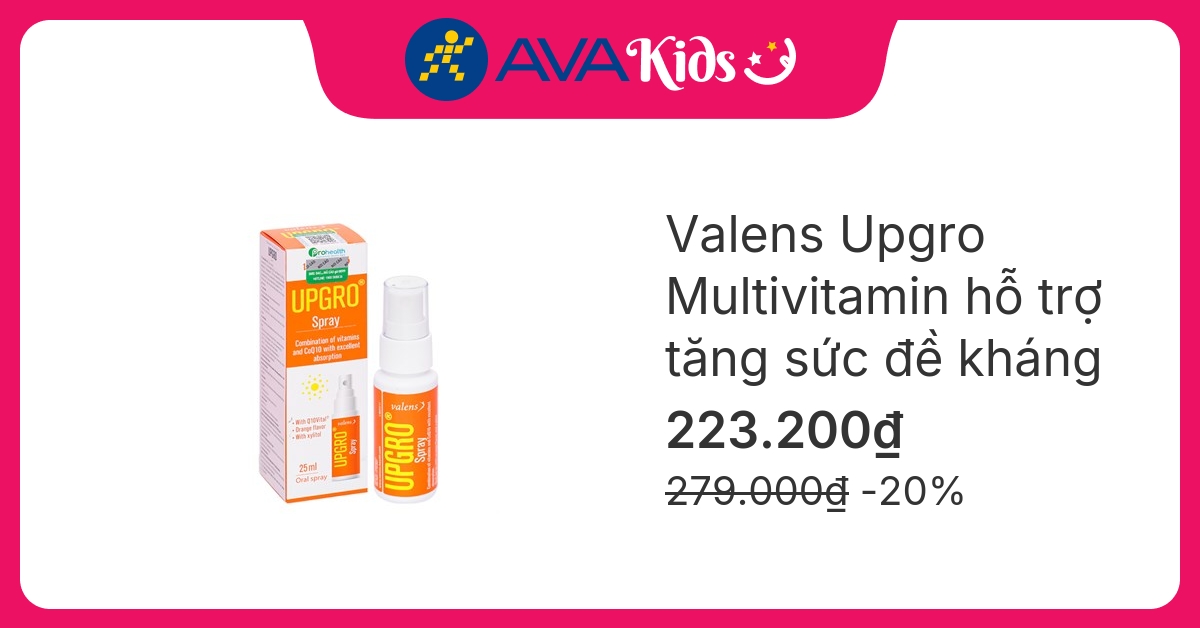 Valens Upgro Multivitamin hỗ trợ tăng sức đề kháng hương cam, 25 ml dạng xịt (từ 6 tháng)