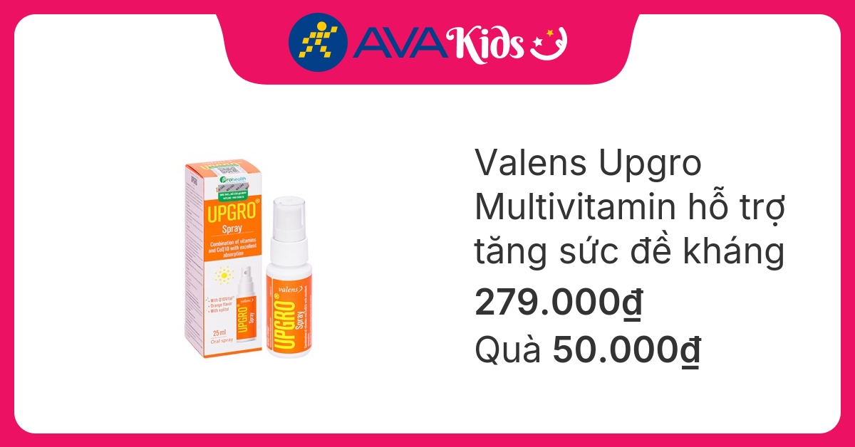 Valens Upgro Multivitamin hỗ trợ tăng sức đề kháng hương cam, 25 ml dạng xịt (từ 6 tháng)