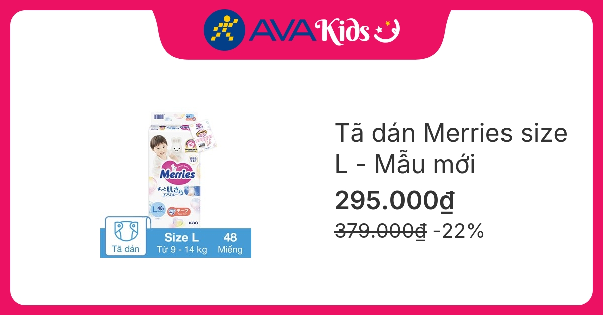 Tã dán Merries size L 48 miếng (9 - 14 kg) - Mẫu mới