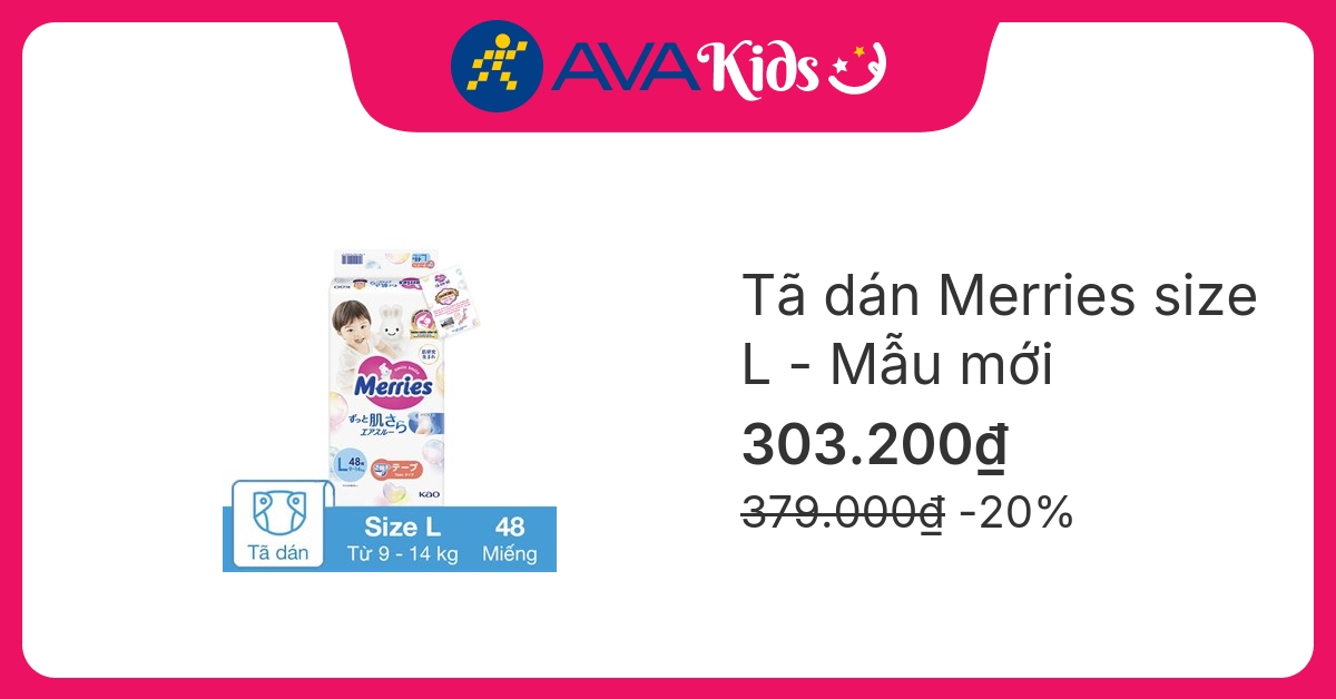 Tã dán Merries size L 48 miếng (9 - 14 kg) - Mẫu mới