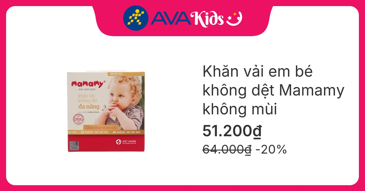 Hộp 180 tờ khăn vải em bé không dệt Mamamy không mùi
