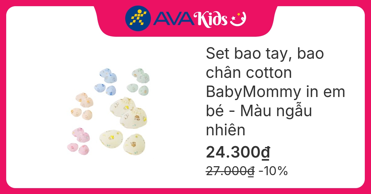 Bộ bao tay, bao chân viền in hình em bé BabyMommy (0 – 3 tháng) hover