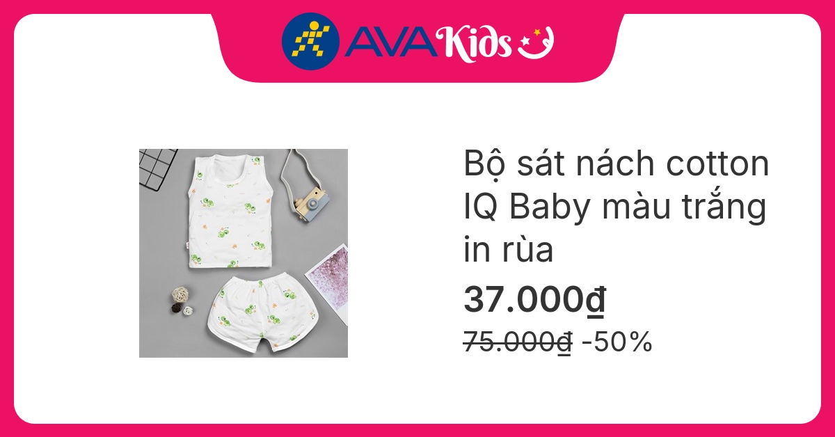 Bộ sát nách in hình rùa IQ Baby màu trắng hover