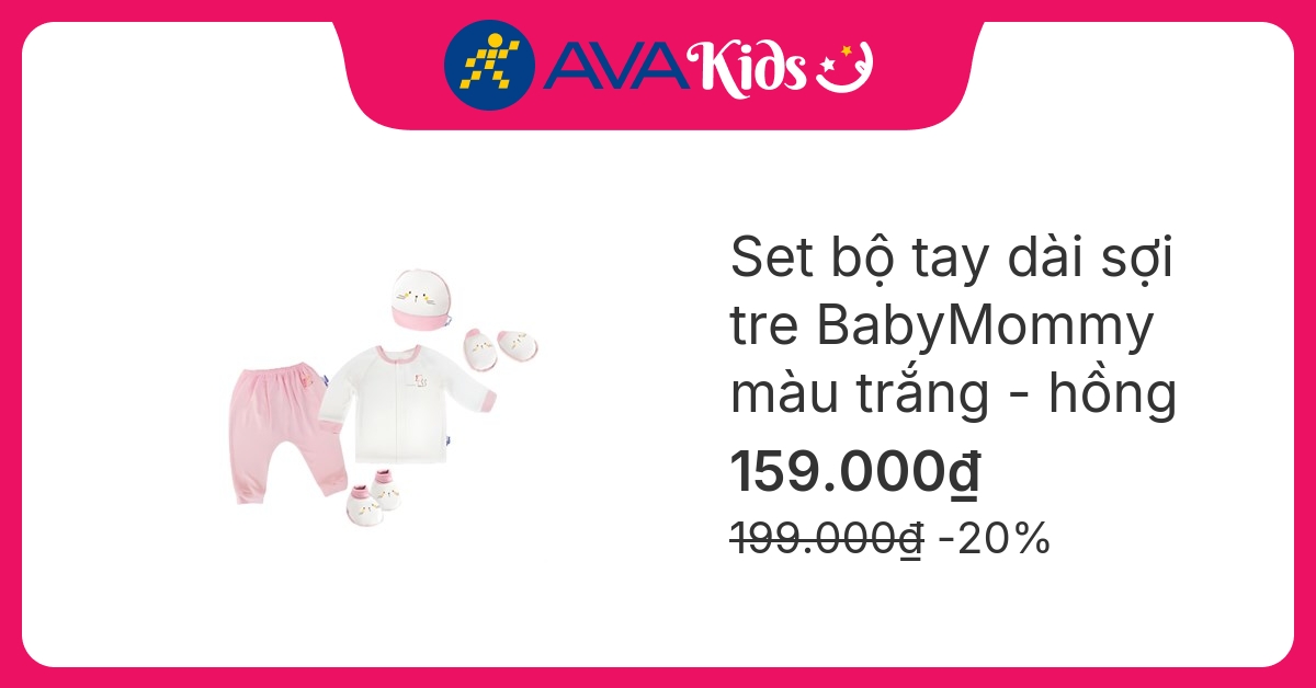 Set bộ tay dài cài giữa BabyMommy màu trắng – hồng hover