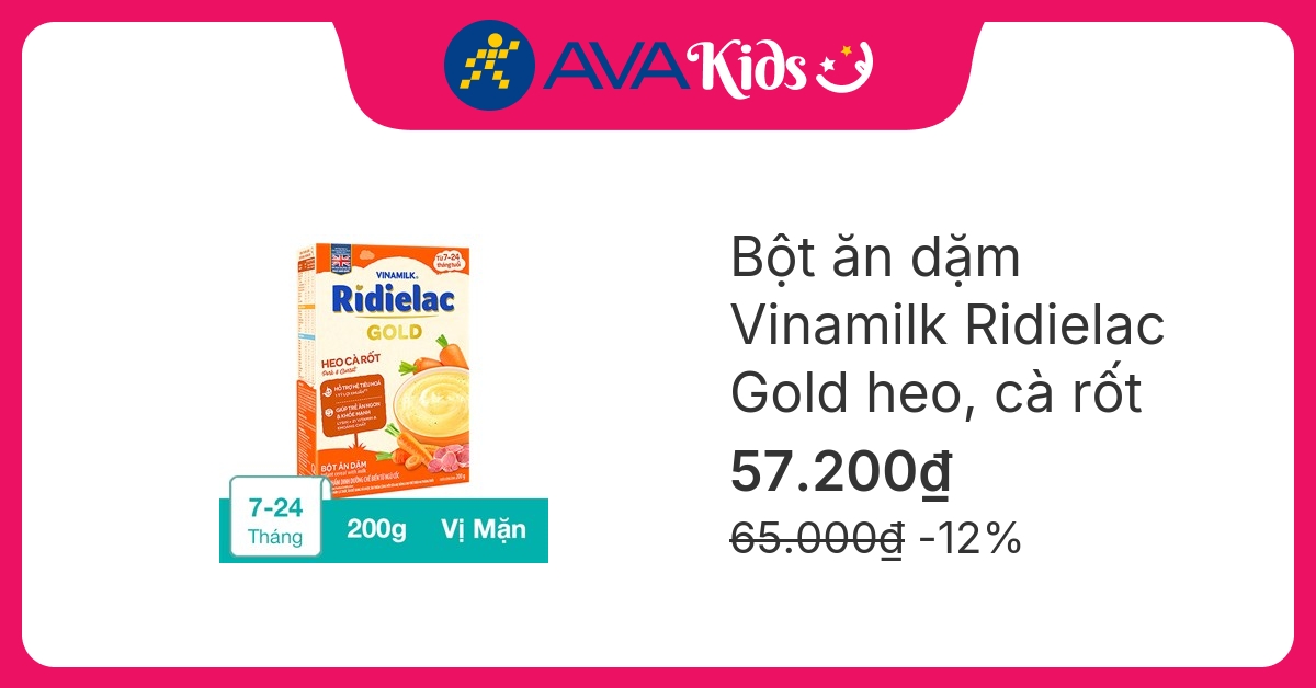 Bột ăn dặm Vinamilk RiDielac Gold heo, cà rốt hộp 200g (7 – 24 tháng) hover