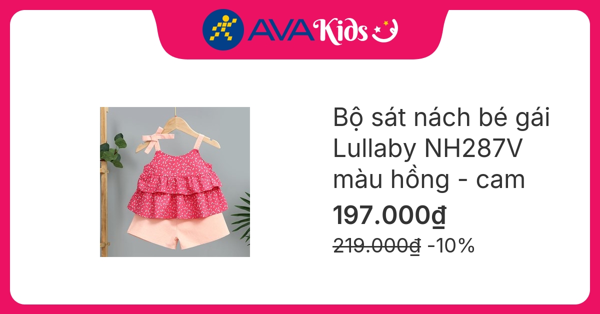 Bộ sát nách bé gái Lullaby NH287V màu hồng - cam