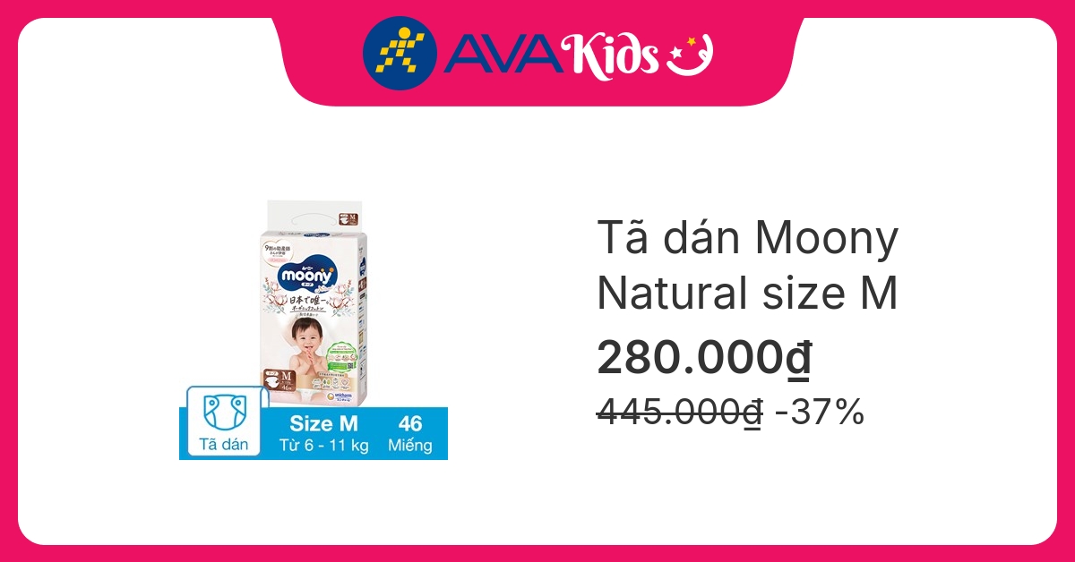 Tã dán Moony Natural size M 46 miếng (6 - 11 kg)