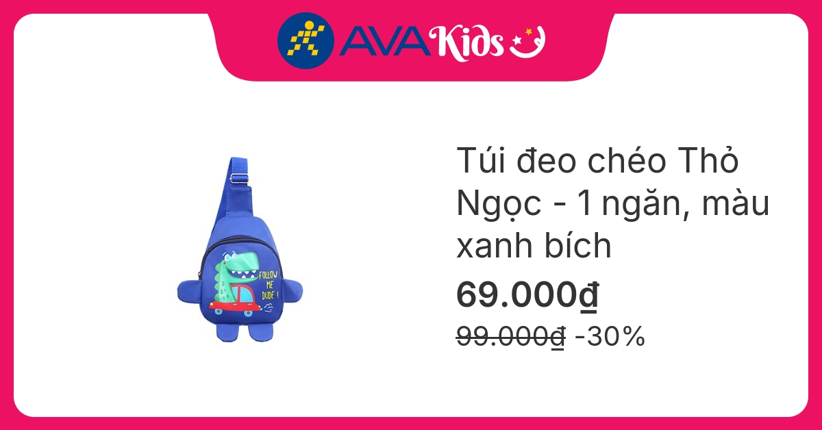 Túi đeo chéo cho bé mẫu giáo Thỏ Ngọc khủng long xanh bích