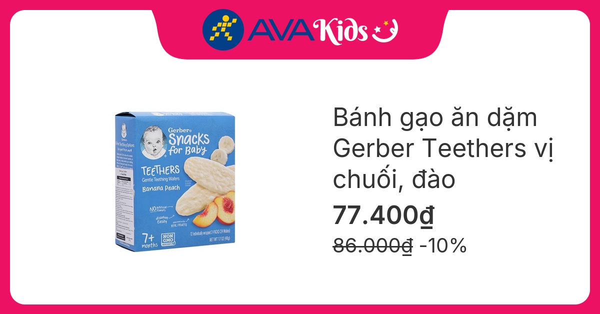 Bánh gạo ăn dặm Gerber Teethers vị chuối, đào hộp 48g (từ 7 tháng)