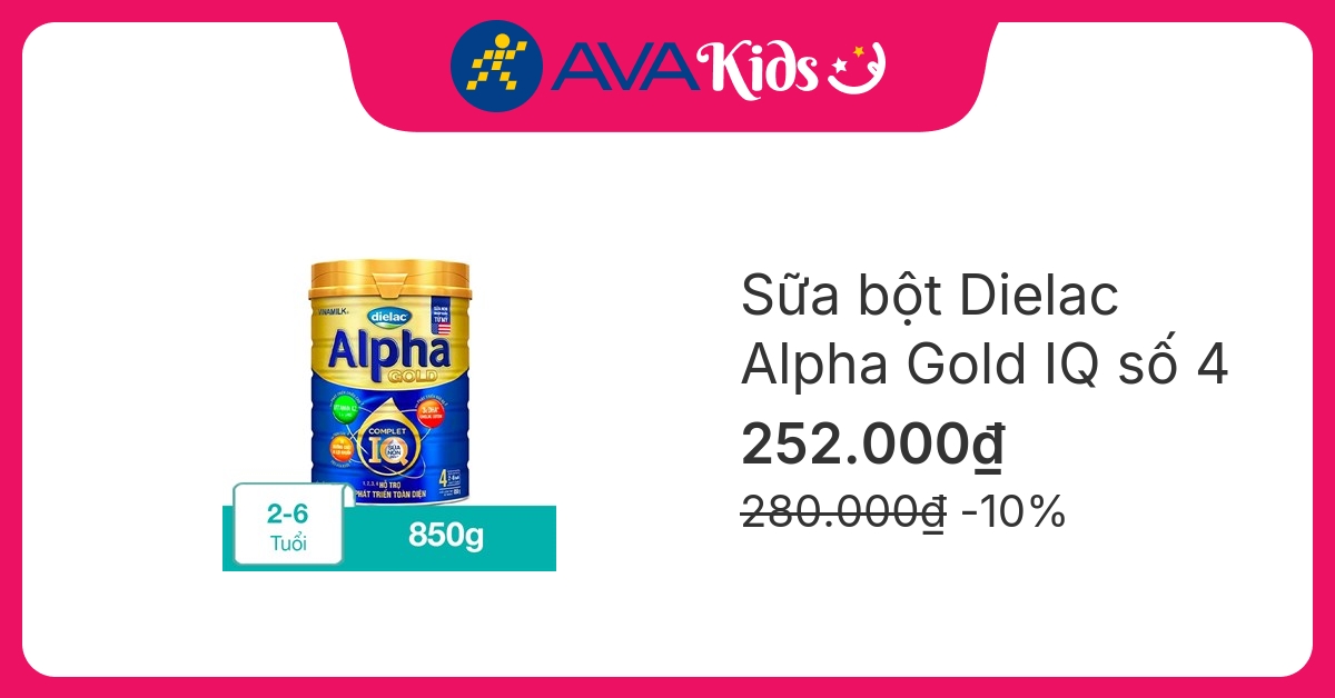 Sữa bột Dielac Alpha Gold IQ số 4 (sữa non) 850g (2 - 6 tuổi)