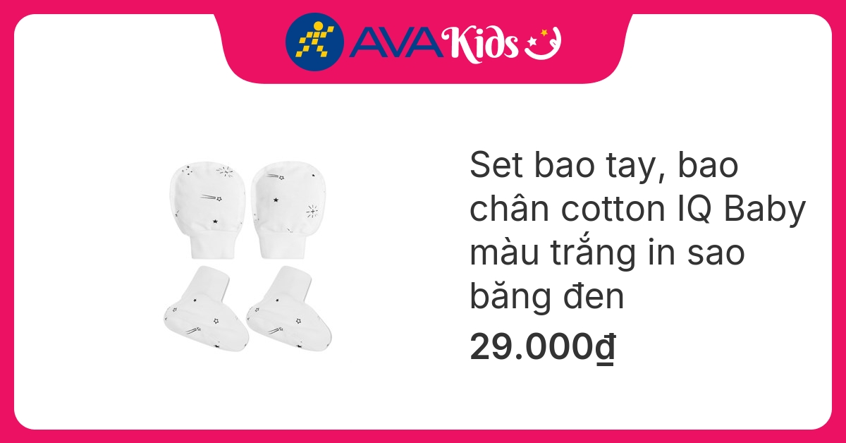 Bộ bao tay, bao chân sao băng đen IQ Baby màu trắng (0 – 3 tháng) hover