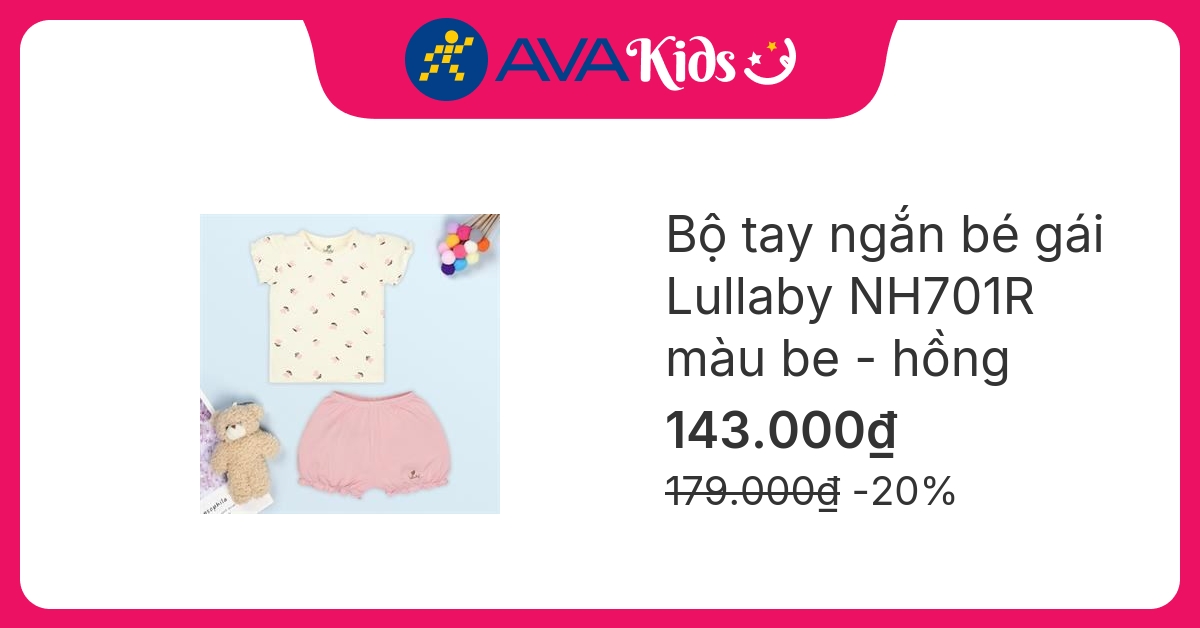 Bộ tay ngắn bé gái Lullaby NH701R màu be - hồng