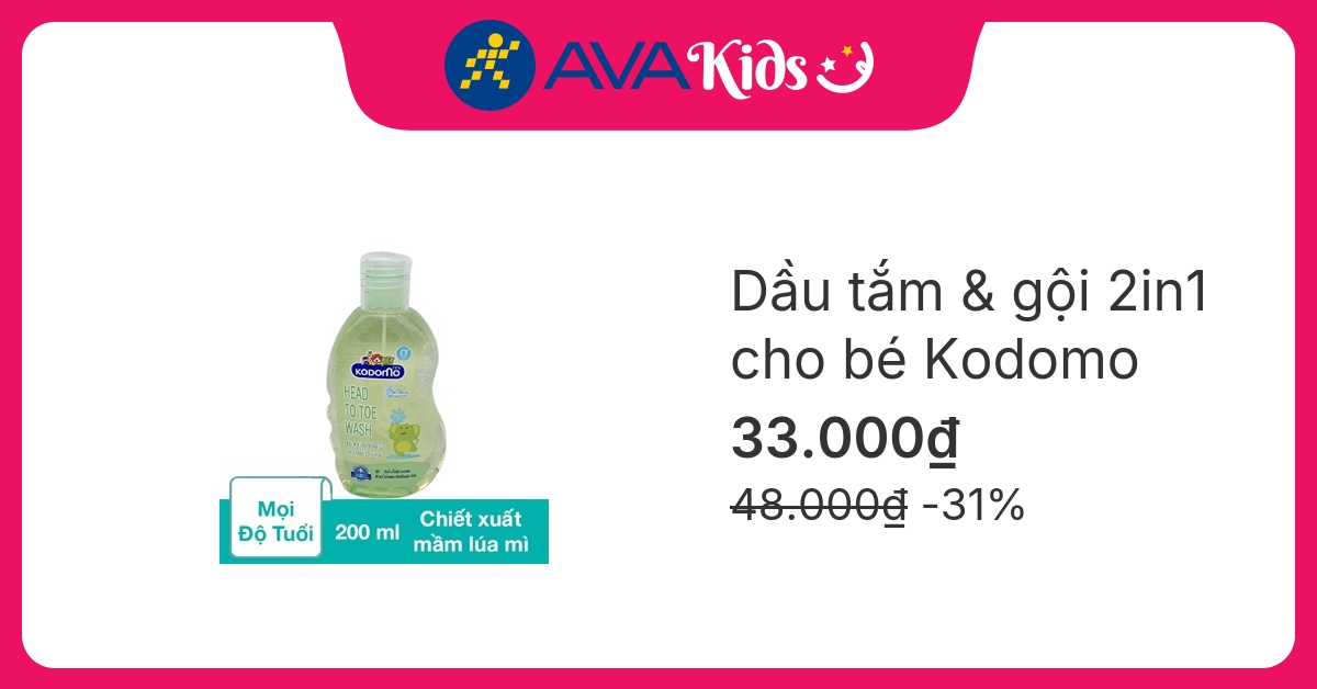 Dầu tắm & gội 2in1 cho bé Kodomo chiết xuất mầm lúa mì 200 ml (mọi độ tuổi) hover