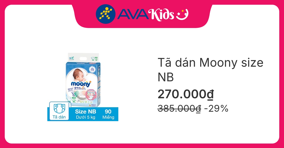 Tã dán Moony size NB 90 miếng (Dưới 5 kg)