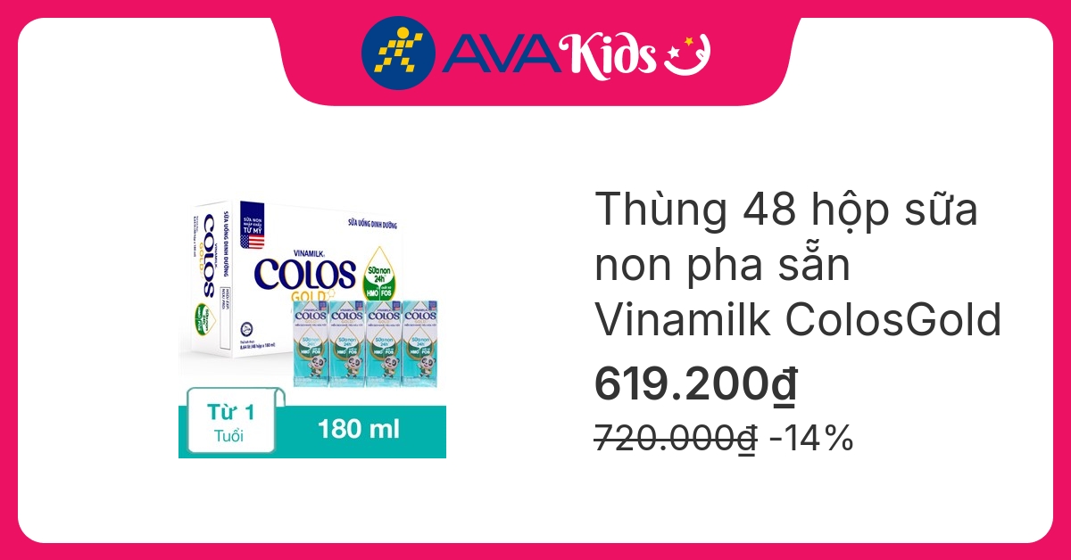 Thùng 48 hộp sữa non pha sẵn Vinamilk ColosGold 180 ml (từ 1 tuổi)