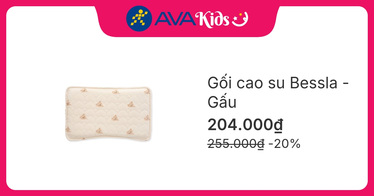 Gối Bessla 39x23x3 cm - Gấu (18 - 36 tháng)