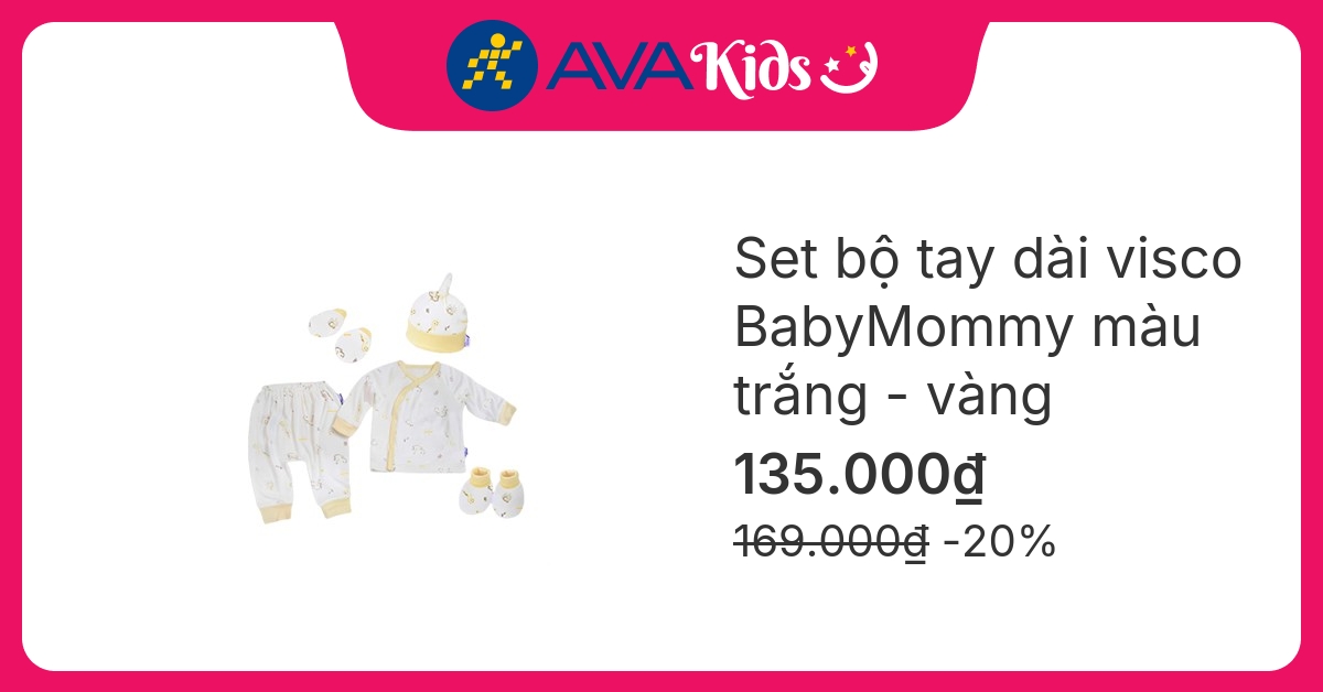 Set bộ tay dài cài chéo BabyMommy màu trắng – vàng hover