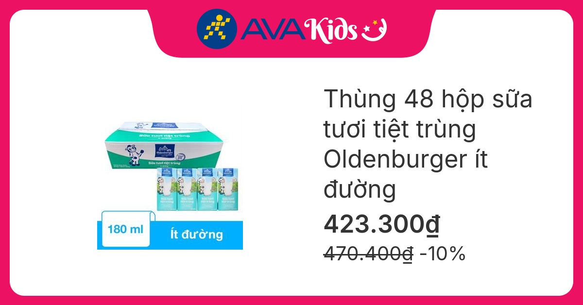 Thùng 48 hộp sữa tươi tiệt trùng Oldenburger ít đường 180 ml (từ 1 tuổi)