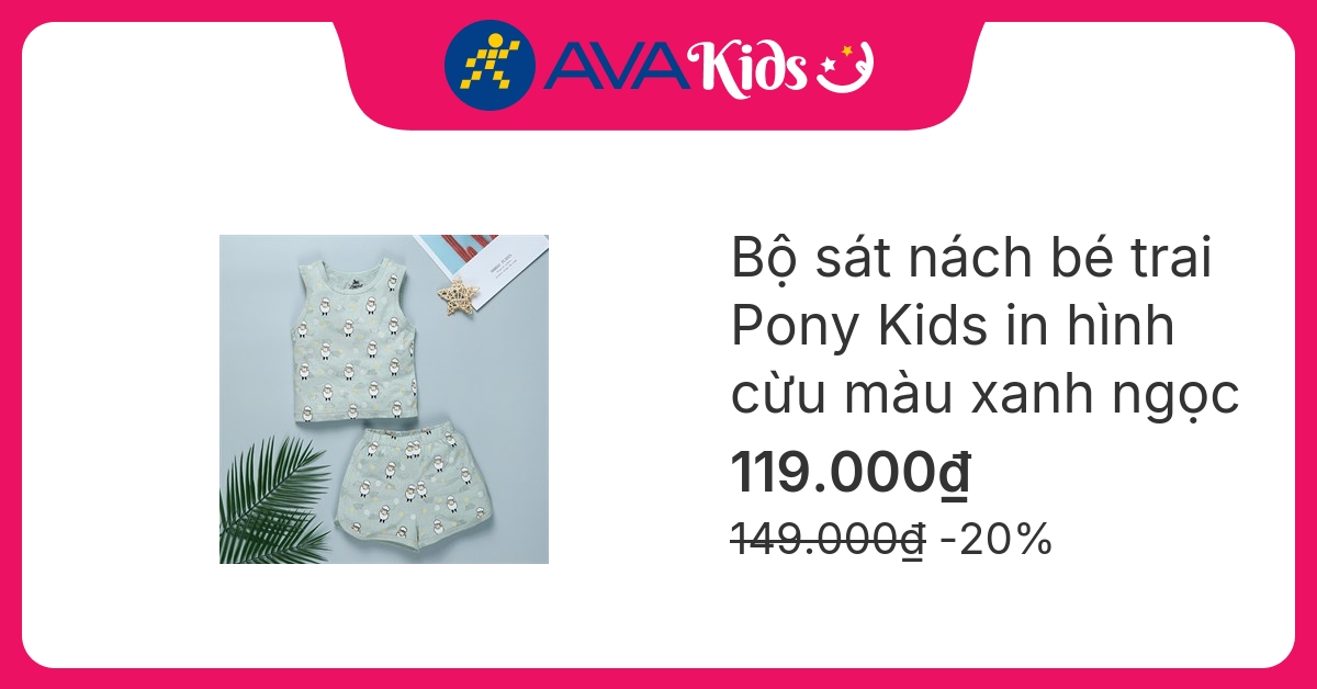 Bộ sát nách bé trai Pony Kids in hình cừu màu xanh ngọc