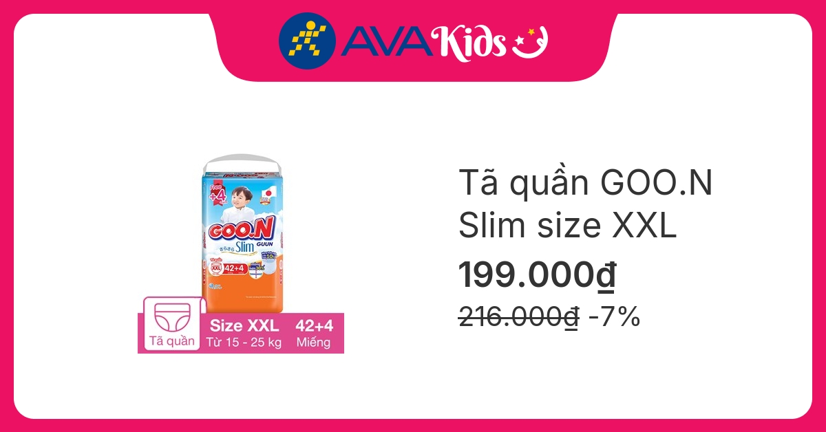 Tã quần GOO.N Slim size XXL 42 + 4 miếng (15 - 25 kg)