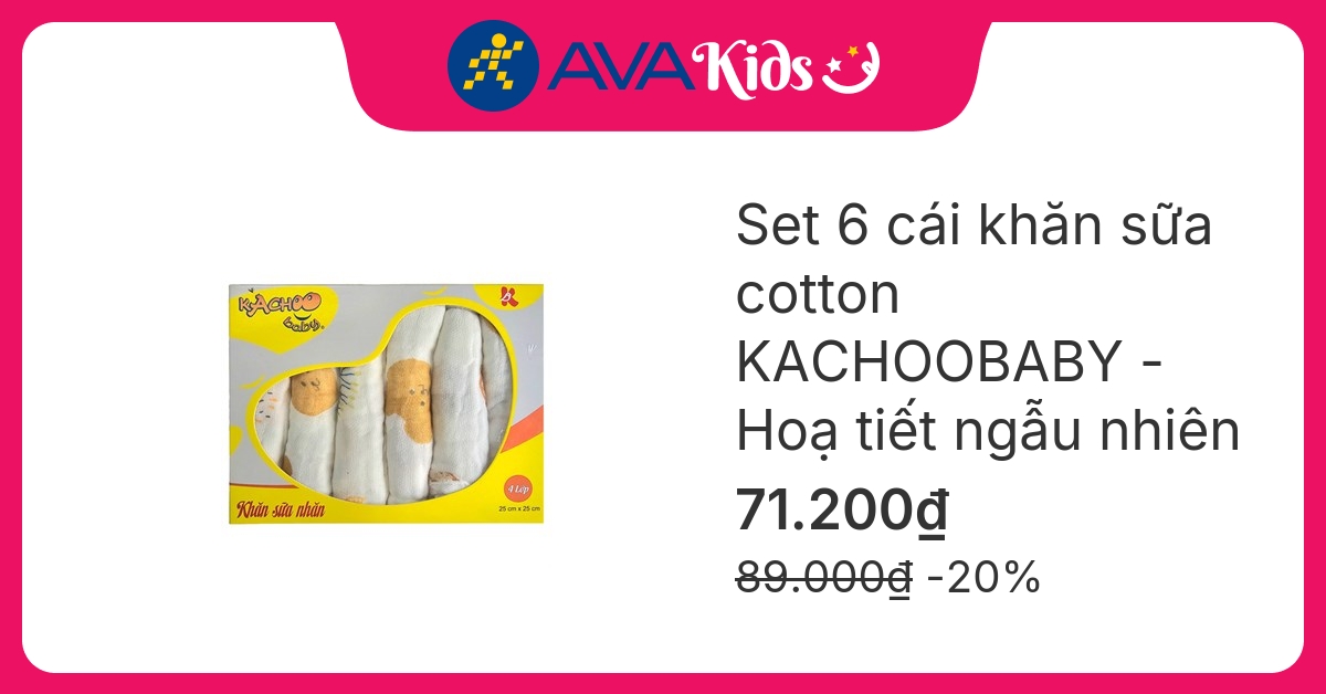 Set 6 cái khăn sữa cotton KACHOOBABY 4 lớp 25x25 cm - Hoạ tiết ngẫu nhiên