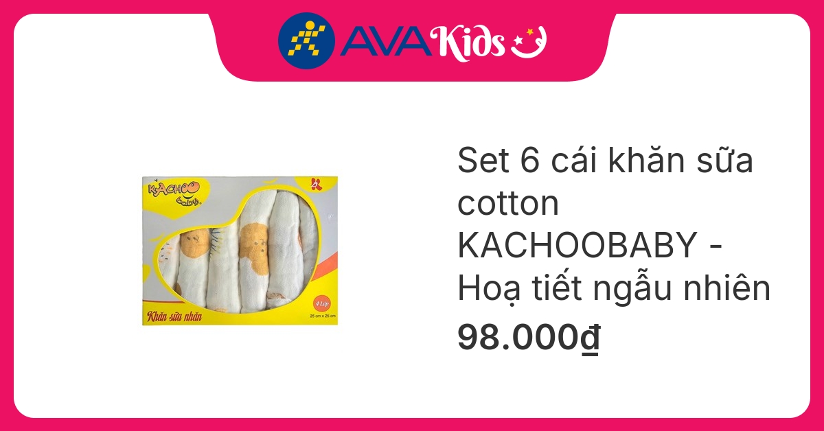 Set 6 cái khăn sữa cotton KACHOOBABY 4 lớp 25x25 cm - Hoạ tiết ngẫu nhiên